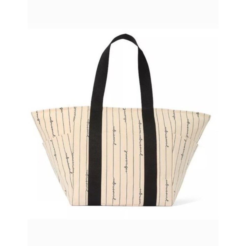 Victoria’s Secret Canvas Script Logo Tote Bag Beige Black Large NWT Weekender